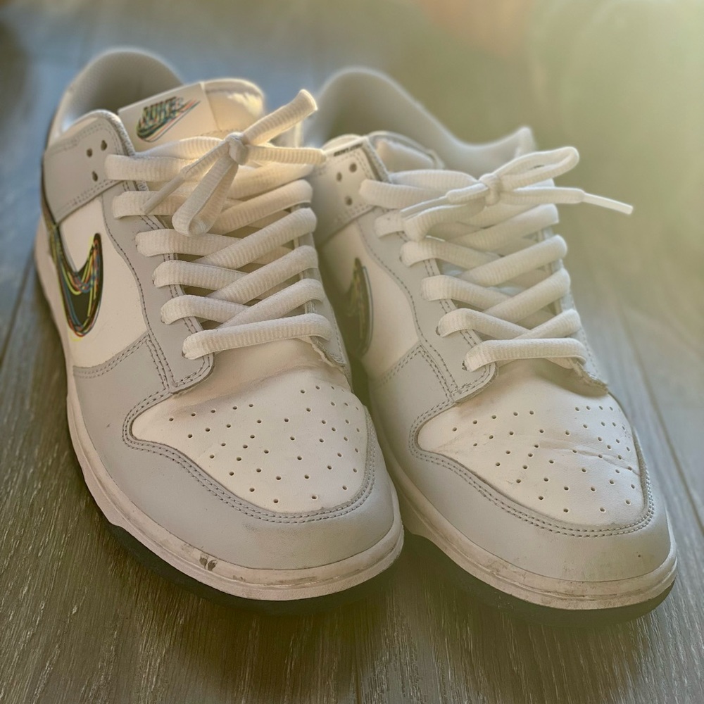 Nike White Sneakers with Holographic Swoosh